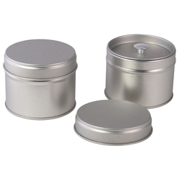 Schnupfdosen: Mini Doppeldeckeldose für Tee. Runde Stülpdeckeldose, aus Weißblech, mit Innendeckel.