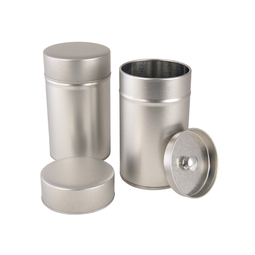 Wachsdosen: Dual Dose für Tee und Gewürze; runde Stülpdeckeldose, aus elektrolytischem Weißblech, mit doppeltem Deckel.
