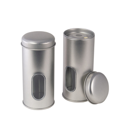 Dosen bestellen: Streuer 1-Loch für Gewürze; runde Stülpdeckeldose aus Weißblech, blank mit Sichtfenster und 1-Loch Streueinsatz aus Metall.