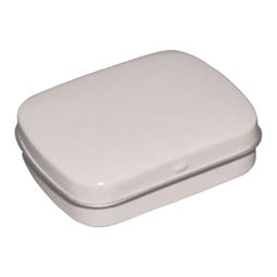 Serviettendosen: Pocket tin weiss für Bonbons; rechteckige Scharnierdeckeldose aus elektrolytischem Weißblech.