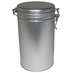 Kaffeeverpackung: Vorratsdose; runde Bügelverschlussdose aus Weißblech, z.B. für Kaffee.