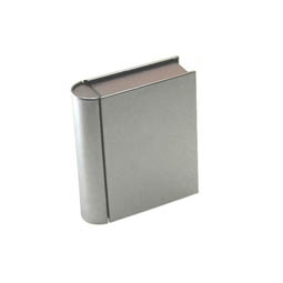Pflasterdosen: Buchdose, rechteckige Scharnierdeckeldose aus elektrolytischem Weißblech in Buchform als Geschenverpackung.