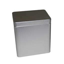 Metallschachteln: Metallverpackung - rechteckige Stülpdeckeldose aus Weißblech.