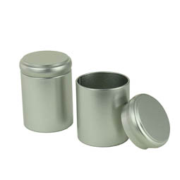 Mintdosen: Runde mittelgroße Dose - Klassiker - runde Medium-Stülpdeckeldos, blank, aus Weißblech.