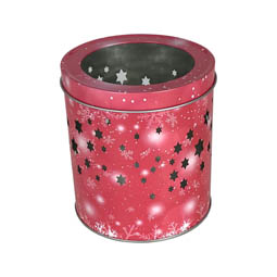 Geschenkdosen: Teelichtdose Traum; runde Stülpdeckeldose aus Weißblech mit ausgestanztem Sternenhimmel.