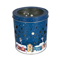 Unsere Bestseller im Shop ADV PAX: Teelichtdose Winter night; runde Stülpdeckeldose aus Weißblech mit ausgestanztem Sternenhimmel.