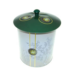 Leckerlidosen: Dose Tee Garden Maxi, für Tee; große, runde Stülpdeckeldose, weiß/grün, bedruckt, mit Deckelknopf.