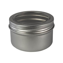 Lippenstiftdosen: Dose,110 ml, aus Aluminium mit Schraubdeckel und Sichtfenster; runde Schraubdeckeldose, mit Schutzlack.